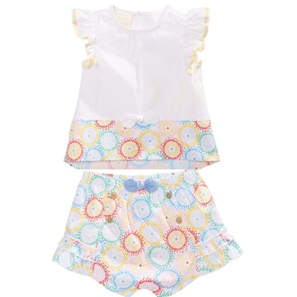 Baby Girls Ruffled Top & Shorts Colorful Lightweight Outfit Set Size 24m - Picture 1 of 8